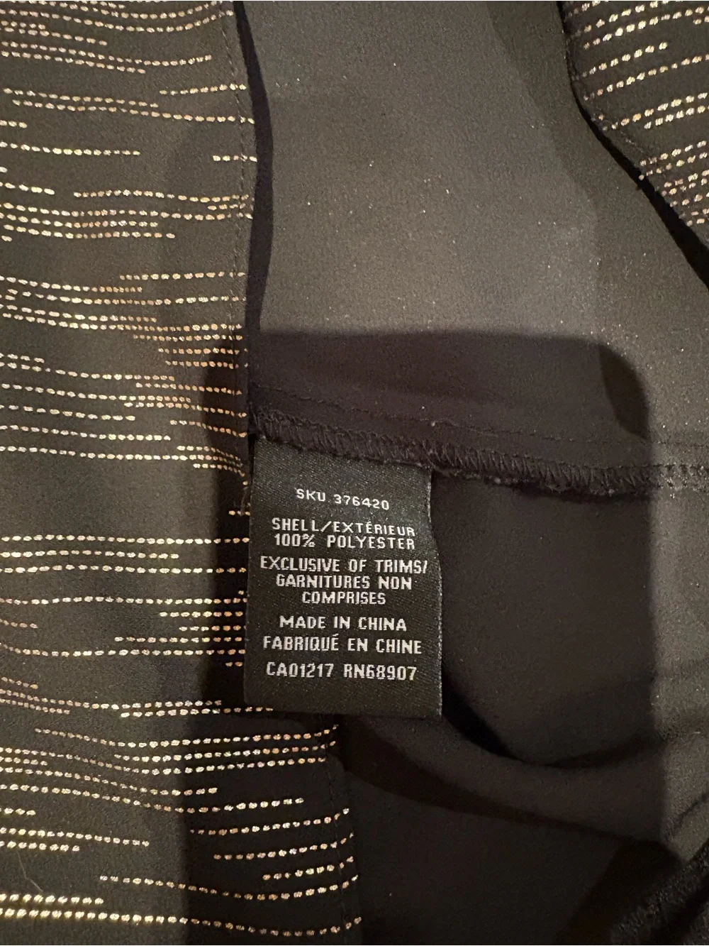 3/15$ le chateau Black Blouse with Gold Metallic Stripe Accents - Picture 4 of 4